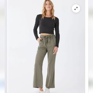 thread 4 thought gabrielle Women's Olive Green Wide-Leg Pants